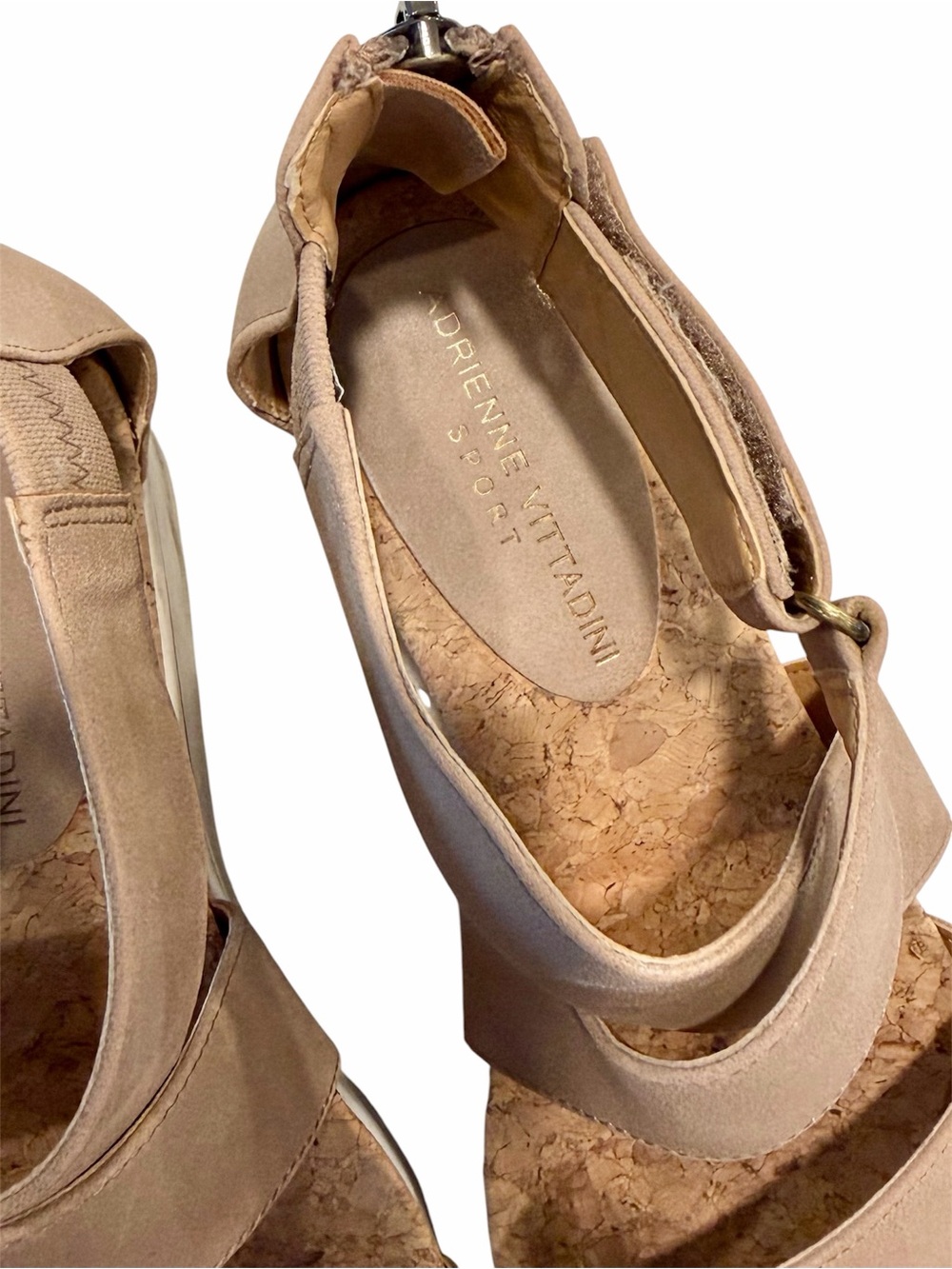 Adrienne Vittadini Taupe Crisscross Cork Wedge Sandals - Size: 7 - Picture 3 of 9